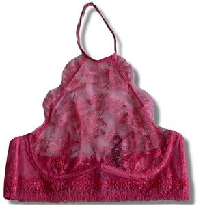 Victoria’s Secret Sheer Lace Halter Bralette Hot Pink 34B Y2K Lingerie Aesthetic